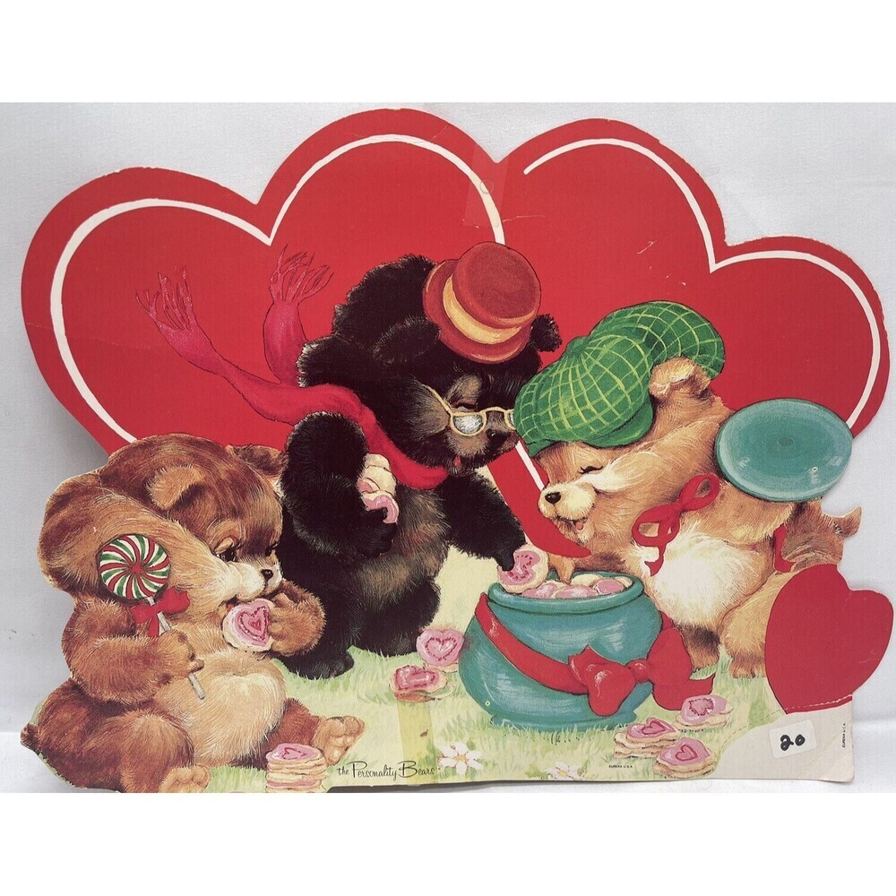 VTG EUREKA THE PERSONALITY BEARS VALENTINES DIE CUT DECORATION